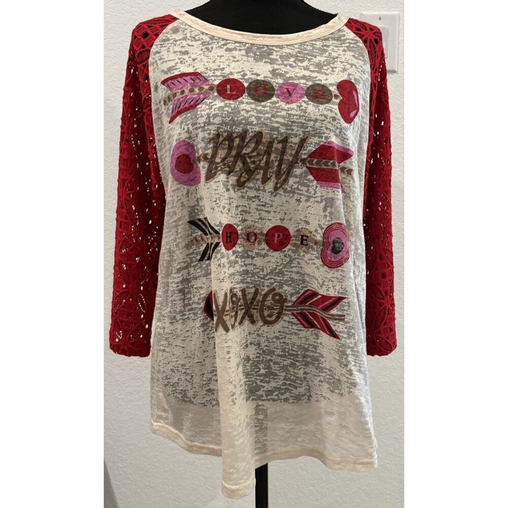 Southern Stitch Hope Love Pray Slub Jersey Lace Sleeves Size XL